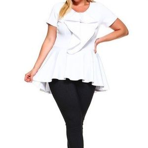 White Ruffle Hi Low Flare Top